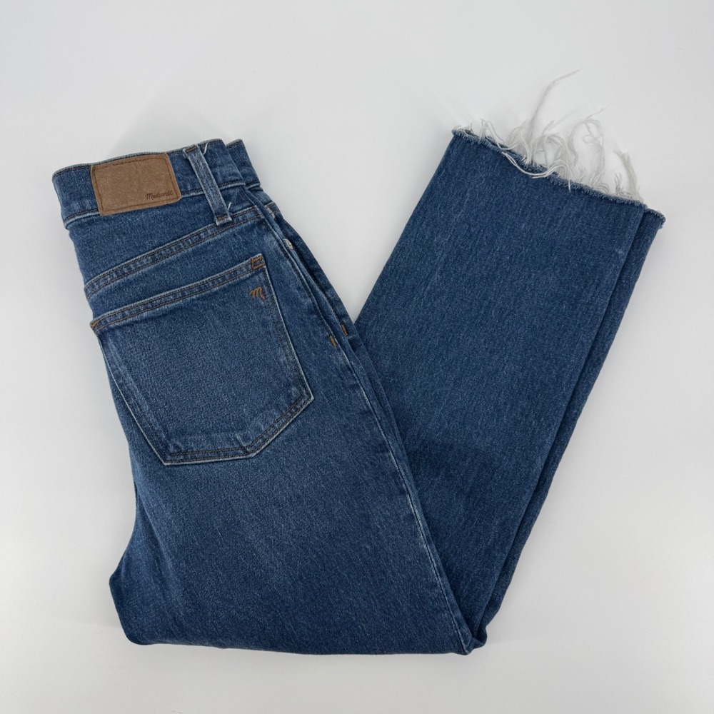 Madewell The Perfect Vintage Straight Jean Medium Indigo Raw Hem‎ Size 25